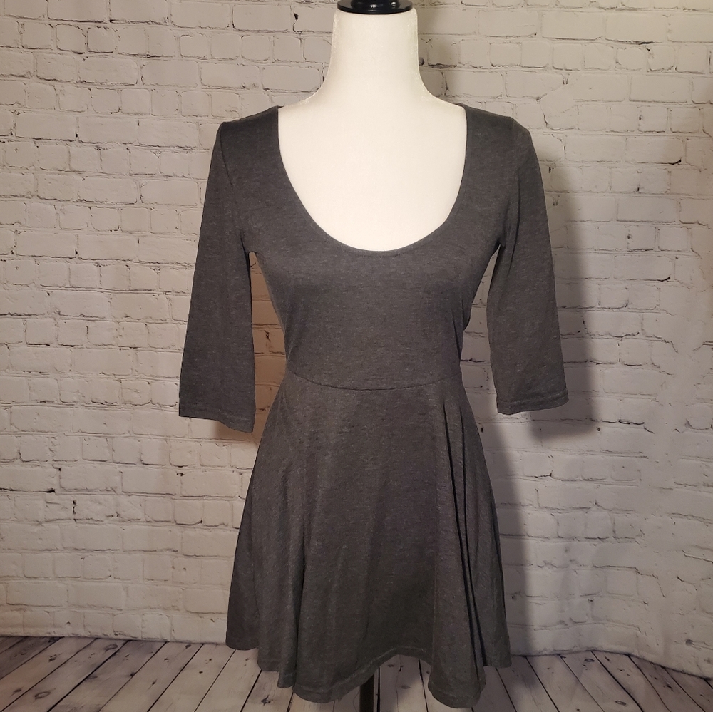 Flare skirt grey mini dress.